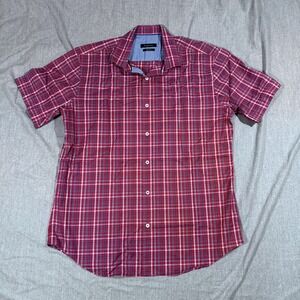 Bugatchi Shirt Mens‎ Large Plaid Shaped Fit Short Sleeve Button Up Casual